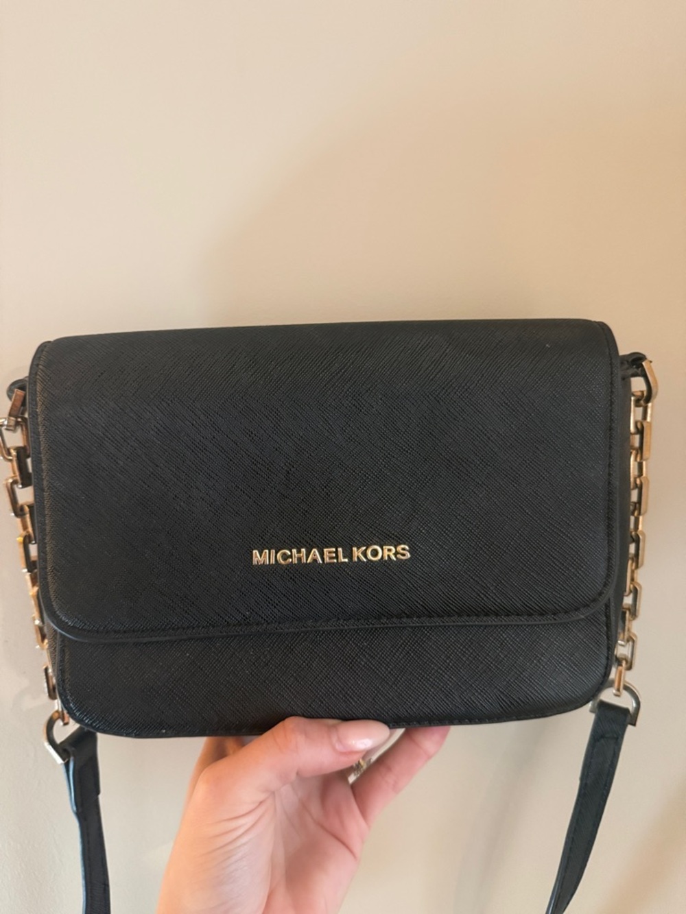 Michael Kors Black Leather Crossbody with Gold Hardware